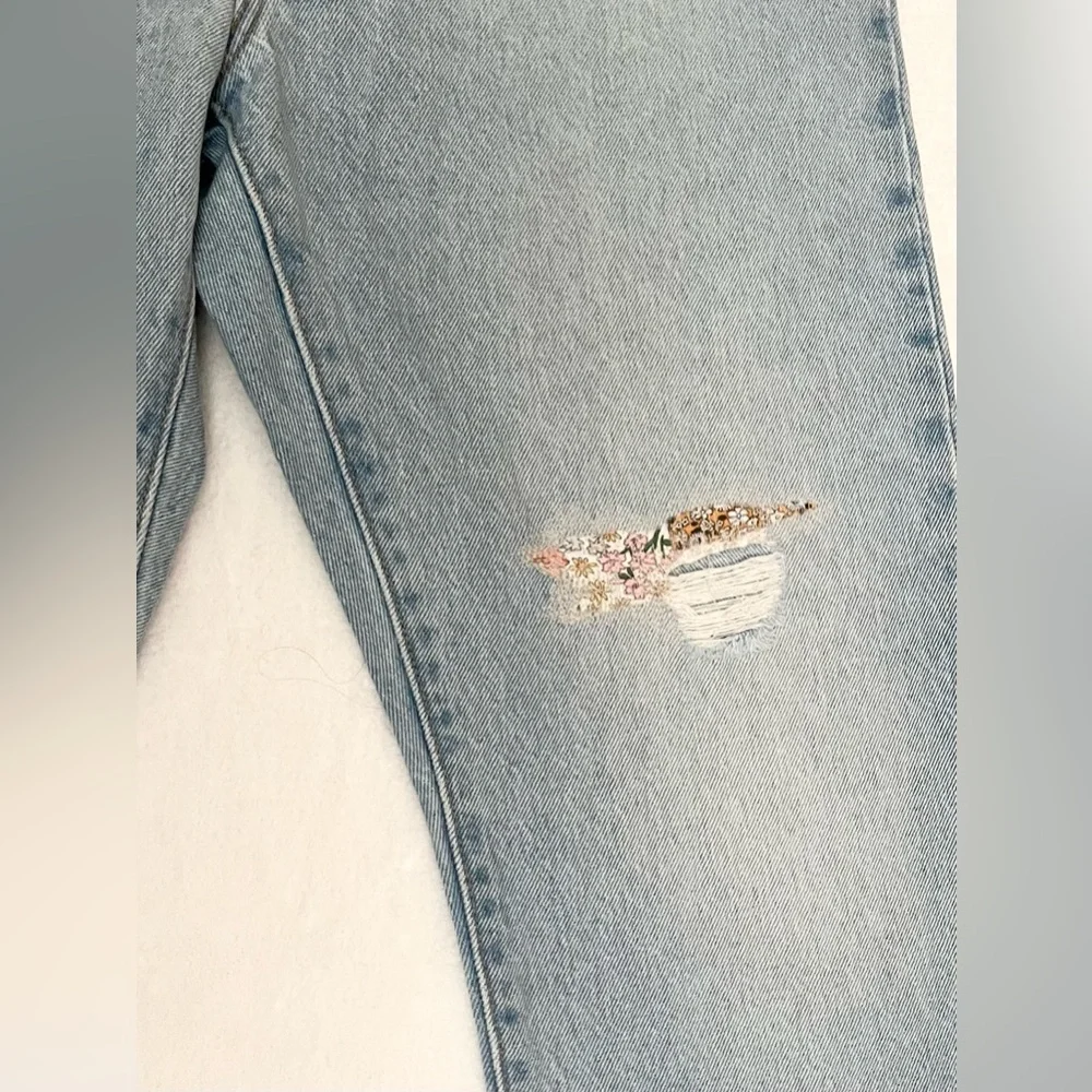 Levi's Light Blue Straight 501 150yr Anniversary Jeans 29 Patchwork Distressing